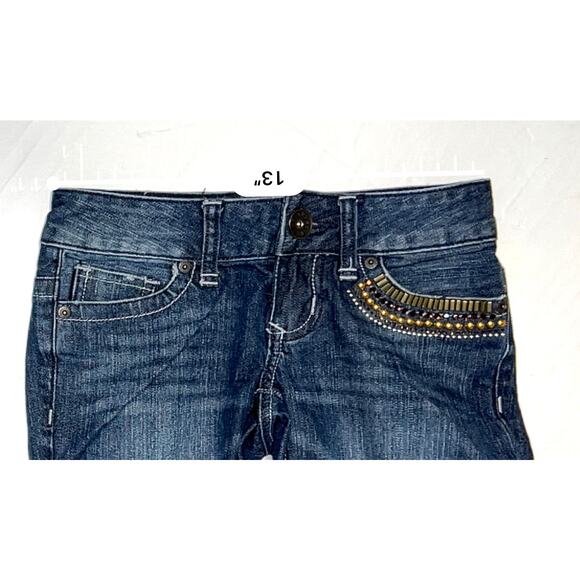 Guess Foxy Embellished Stretch Flared Jeans 24 Denim‎ Gem Jewels Whiskered Studs - Picture 4 of 13